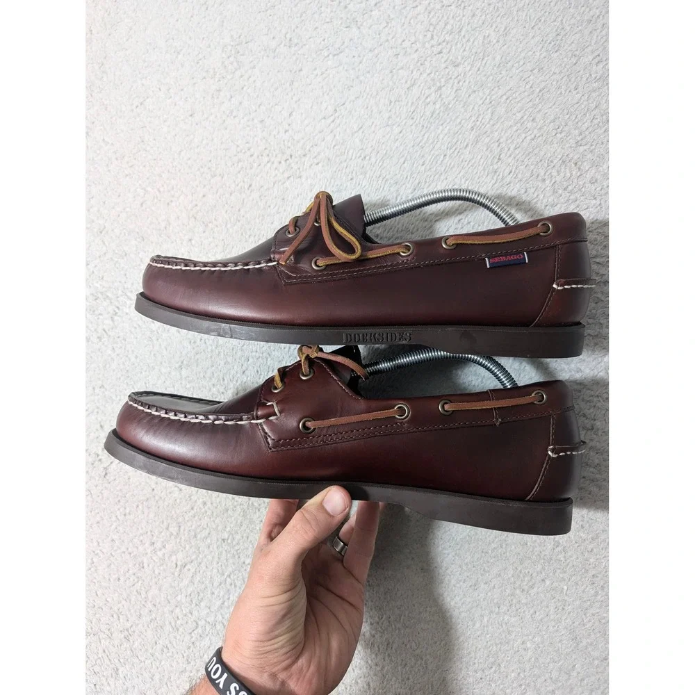 NEW! Sebago Dockside Portland Waxed Shoes Men 11.5‎ Brown Leather Loafer $200